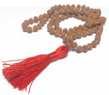 108 Mala Shiva Rudraksha, meditační šperk, přírodní indická semínka, vázaný, elastický, ruční výroba, střapec 8 cm, korálek 7-8 mm