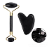 Obsidian Gua Sha 5 x 8 cm + váleček masážní 14 x 5,5 cm redukuje vrásky, otoky, zlepšuje pružnost pokožky, sada bez obalu
