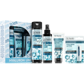 Dr. Santé Hyaluron Hair Deep Hydration šampon pro suché, matné a lámavé vlasy 250 ml + vlasový sprej pro suché, matné a lámavé vlasy 150 ml + krém na ruce 75 ml + balzám na rty s kyselinou hyaluronovou 3,6 g, kosmetická sada pro ženy