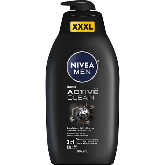 NIVEA MEN sprchový gel Active Clean 3 v 1, 887 ml