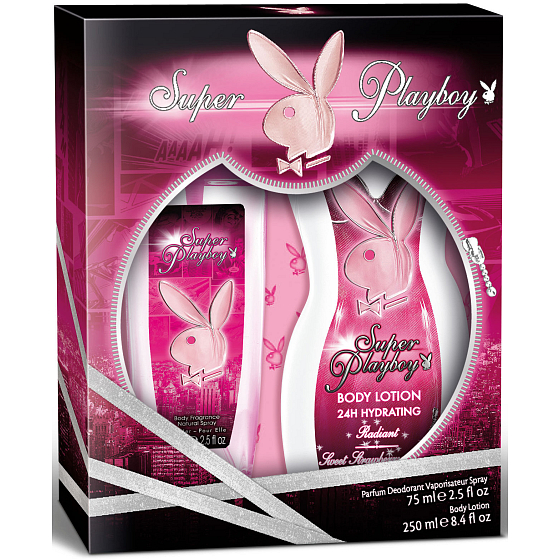 Playboy Super Playboy for Her parfémovaný deodorant sklo pro ženy 75 ml + tělové mléko 250 ml, dárková sada