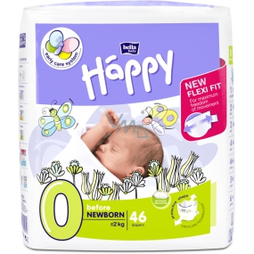 Bella Happy 0 Before Newborn od 0 - 2 kg plenkové kalhotky pro předčasně narozené děti a pro novorozence s nízkou porodní váhou 46 kusů