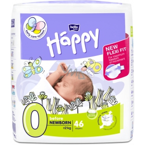 Bella Happy 0 Before Newborn od 0 - 2 kg plenkové kalhotky pro předčasně narozené děti a pro novorozence s nízkou porodní váhou 46 kusů