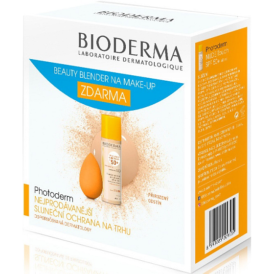 Bioderma Photoderm Nude Touch SPF 50 tónovaný fluid Přirozený odstín 40 ml + Beauty Blender houbička na make-up, kosmetická sada