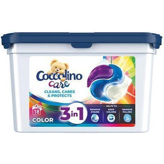 Coccolino Care Cleans, Cares & Protects 3v1 kapsle na praní na barevné prádlo 18 dávek 486 g
