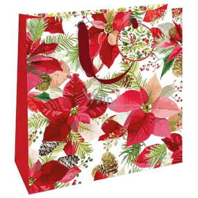 Nekupto Dárková papírová taška luxusní 33 x 33 cm Vánoční červená hvězda