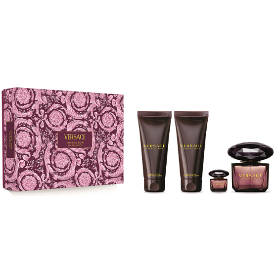 Versace Crystal Noir parfémovaná voda 90 ml + sprchový gel 100 ml + tělové mléko 100 ml + parfémovaná voda 5 ml, dárková sada pro ženy