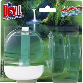 Dr. Devil 3v1 Natur Fresh tekutý WC blok, košíček + náplň 3× 55 ml