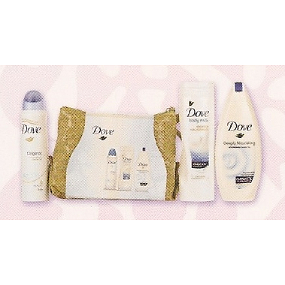 Dove Original tělové mléko 250 ml + sprchový gel 250 ml + deodorant sprej 150 ml + Kabelka, kosmetická sada