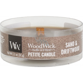 WoodWick Sand & Driftwood - Písek a naplavené dřevo vonná svíčka s dřevěným knotem petite 31 g