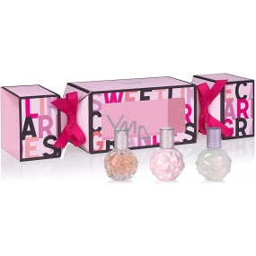 Ariana Grande Cracker Set Sweet Like Candy parfémovaná voda pro ženy 7,5 ml + Moonlight parfémovaná voda pro ženy 7,5 ml + Ari parfémovaná voda pro ženy 7,5 ml, dárková sada miniatur