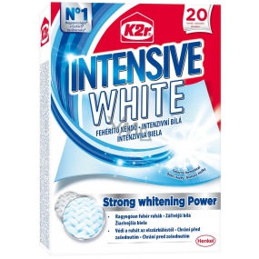 K2r Intensive White unikátní bělicí ubrousky působí proti zešednutí prádla a navrátí mu zářivou bílou barvu 20 ubrousků