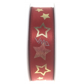 Ditipo Stuha látková s drátkem červená zlaté hvězdy 4 m x 15 mm