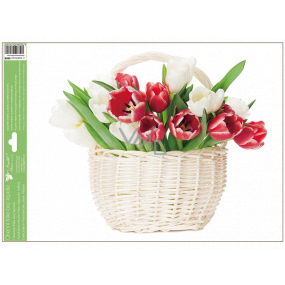 Okenní fólie bez lepidla tulipány v košíku 42 x 30 cm