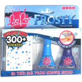 Bo-Po Frosty lak na nehty tmavě modrý 2,5 ml + lak na nehty tmavě fialový 2,5 ml + nálepky na nehty, kosmetická sada pro děti
