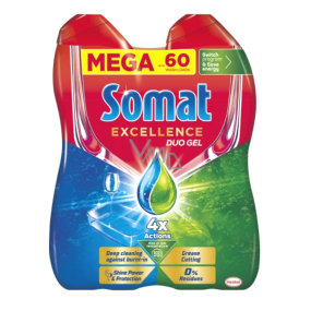 Somat Excellence Duo gel do myčky pro perfektní čistotu a zářivý lesk 60 dávek 2 x 540 ml, duopack