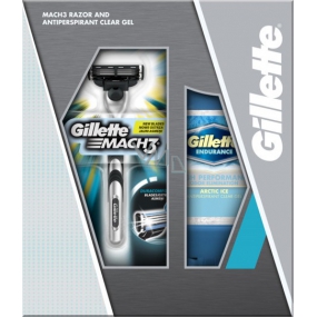 Gillette Mach3 holicí strojek + Arctic Ice Clear gel antiperspirant deodorant stick gel 70 ml, kosmetická sada, pro muže