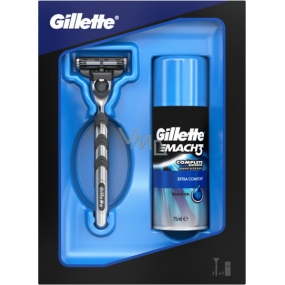 Gillette Mach3 holicí strojek + Extra comfort gel na holení 75 ml, kosmetická sada, pro muže