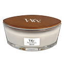 WoodWick Warm Wool - Hřejivá vlna vonná svíčka s dřevěným širokým knotem a víčkem loď 453 g