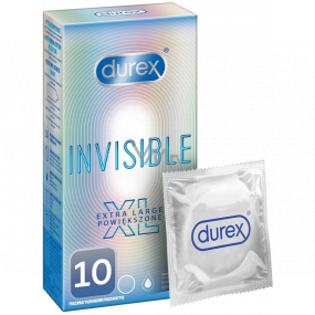 Durex Invisible XL Extra Large extra tenký kondom, extra velký, pro maximální citlivost, nominální šířka: 57 mm 10 kusů