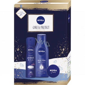 Nivea Care & Protect tělové mléko 250 ml + deodorant antiperspirant sprej 150 ml + krém 30 ml, kosmetická sada pro ženy