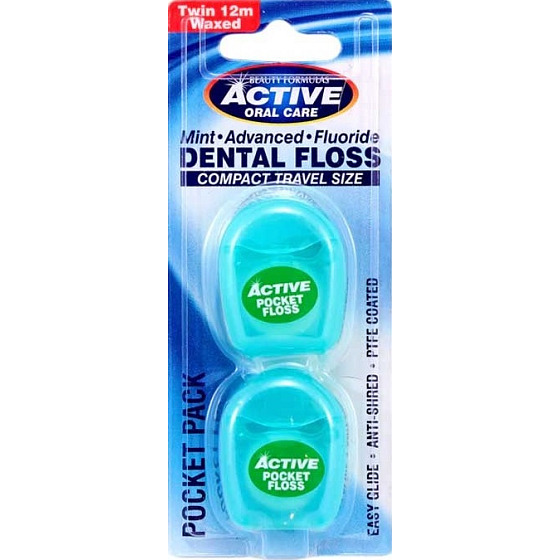 Beauty Formulas Dentální zubní nit zelená 2 x 12 metrů, cestovní balení