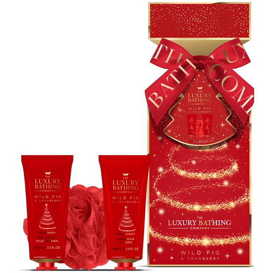 Grace Cole Wild Fig & Cranberry mycí gel 100 ml + tělový krém 100 ml + mycí houba, kosmetická sada pro ženy