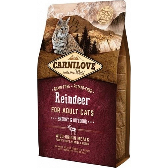 Carnilove Cat Reindeer Energy & Outdoor superprémiové kompletní krmivo pro dospělé kočky s přístupem k venkovnímu prostředí 6 kg