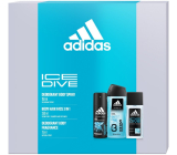 Adidas Ice Dive parfémovaný deodorant sklo pro muže 75 ml + deodorant sprej 150 ml + sprchový gel 250 ml, kosmetická sada pro muže