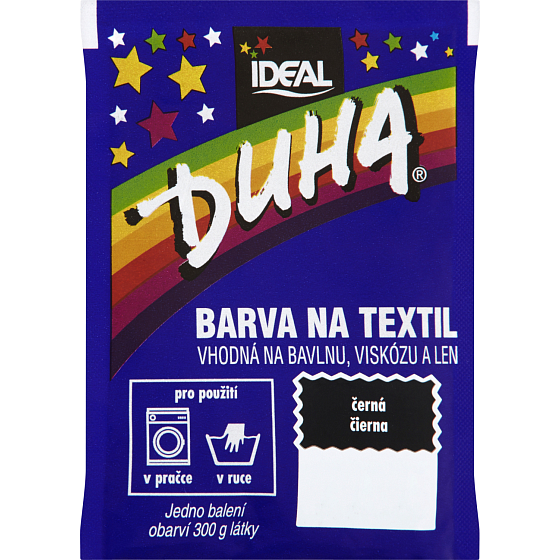 Ideal Duha černá, barva na textil na bavlnu, viskozu a len, na 300 g látky, 15 g