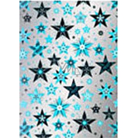 Ditipo Dárkový balicí papír 70 x 500 cm Vánoční stříbrný Modré a černé hvězdy2033913