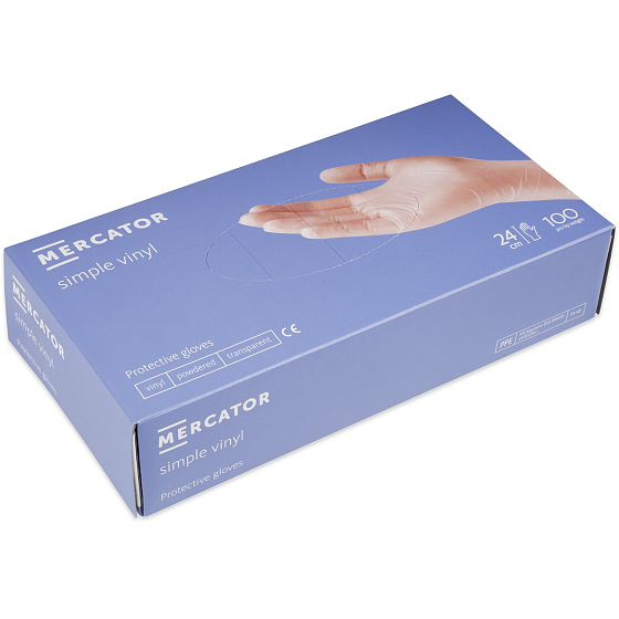 Mercator Rukavice hygienické jednorázové vinylové pudrované, velikost L, box 100 kusů, transparentní