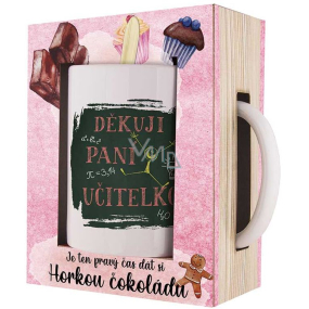 Bohemia Gifts Děkuji paní učitelko keramický hrnek 350 ml + horká čokoláda 27g, dárková sada pro ženy