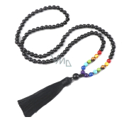 108 Mala 7 čakrový náhrdelník Onyx mat meditační šperk, přírodní kámen, vázaný střapec, korálek 6 mm