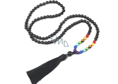 108 Mala 7 čakrový náhrdelník Onyx mat meditační šperk, přírodní kámen, vázaný střapec, korálek 6 mm