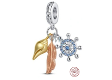 Charm Sterlingové stříbro 925 Ochranný amulet, kotva, peříčko, mušle 3v1, přívěsek na náramek symbol