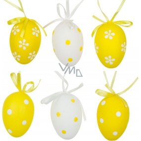 Vajíčka plastová na zavěšení bílo-žluté 6 cm 6 kusů v sáčku