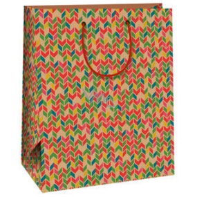 Ditipo Dárková papírová taška 26,4 x 13,7 x 32,4 cm béžová, s geometrickými vzory
