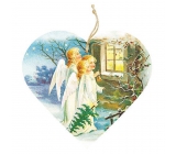Bohemia Gifts Dekorační dřevěné srdce s potiskem Tři andělé 13 cm