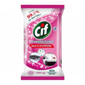 Cif Power & Shine Multi-Purpose Pink Lily antibakteriální víceúčelové vlhčené ubrousky 60 kusů