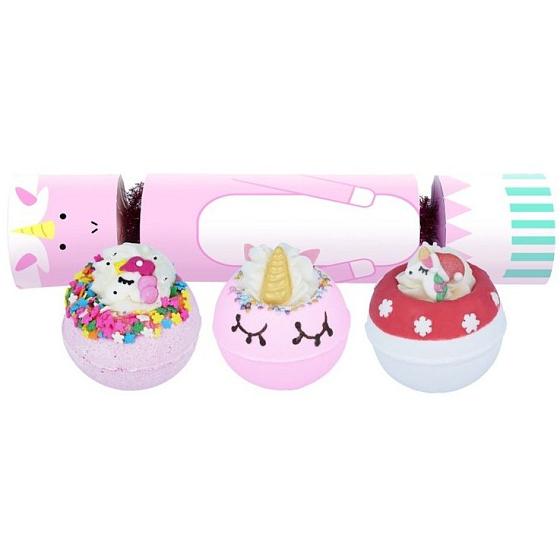 Bomb Cosmetics The Christmas Unicorn Cracker šumivý balistik do koupele 3 x 160 g, kosmetická sada