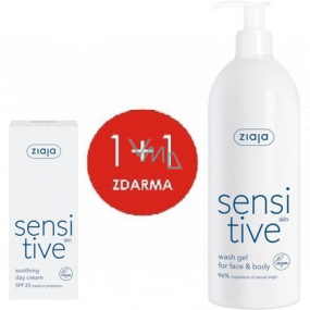 Ziaja Sensitive Skin SPF 20 zklidňující denní krém redukující podráždění 50 ml + Sensitive Skin krémový mycí gel pro citlivou pokožku 400 ml, duopack