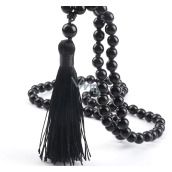 108 Mala Obsidian náhrdelník, meditační šperk, přírodní kámen vázaný, elastický, korálek 8 mm, kámen záchrany