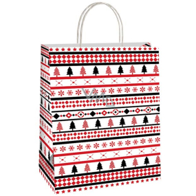 Ditipo Dárková papírová taška 18 x 8 x 24 cm Vánoční červené a černé stromky