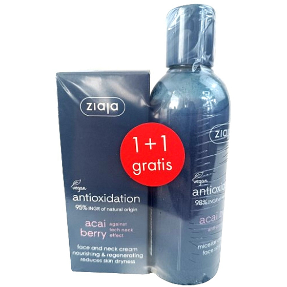 Ziaja Acai Berry vyživující regenerační krém na obličej a krk 50 ml + Acai Berry micelární pleťový gelový peeling 200 ml, duopack