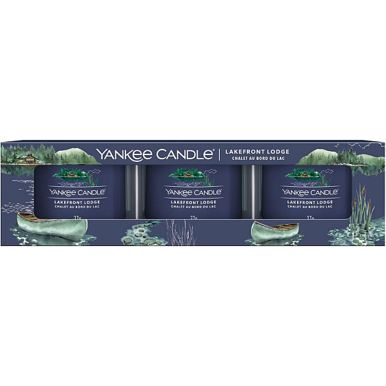 Yankee Candle Lakefront Lodge - Chata u jezera vonná svíčka votivní ve skle 3 x 37 g, dárková sada