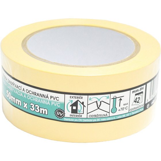 Mako zakrývací stavební PVC lepicí páska, štukatérská, lepí 6 týdnů, šířka 50 mm, délka 33 m
