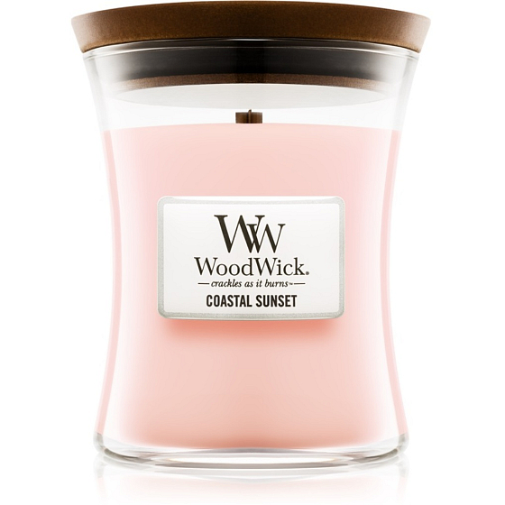 WoodWick Coastal Sunset - Západ slunce na pobřeží vonná svíčka s dřevěným knotem a víčkem sklo malá 85 g