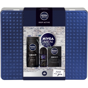 Nivea Men Deep Active sprchový gel 250 ml + voda po holení 100 ml + antiperspirant deodorant roll-on 50 ml + krém 150 ml, kosmetická sada pro muže