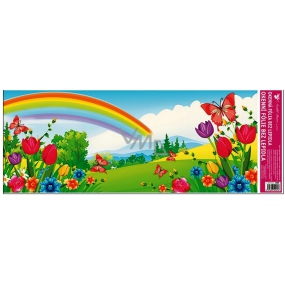 Okenní fólie bez lepidla krajinka s duhou a tulipánem 60 x 22,5 cm 1 kus